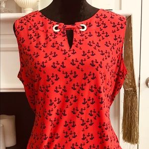 Red Blue Anchors Nautical Ladies top